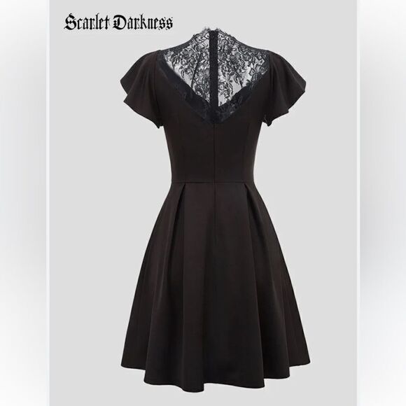 NWT Scarlet Darkness  Gothic Flutter Sleeve Lace Neck A-Line Dress Sz-24W - Picture 4 of 15